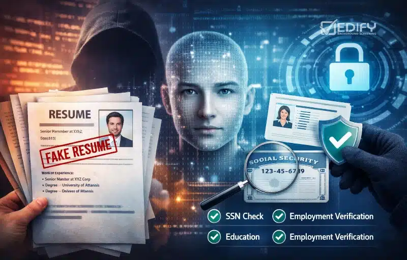 Synthetic Identities, Fake Employers, Fake Degrees, and AI-Built Resumes: A Smarter Hiring Playbook for 2026 9 Synthetic Identities, Fake Employers, Fake Degrees, and AI-Built Resumes: A Smarter Hiring Playbook for 2026 Everybody knows AI can hallucinate. The hiring problem is what happens when a candidate uses AI to hallucinate for them. Suddenly the resume looks polished, the job titles sound right, the school name feels familiar, and the remote interview seems perfectly normal. That is why modern FCRA-compliant employment background checks need to do more than skim a resume. They need to help you verify whether the person, the experience, and the credentials are actually real.