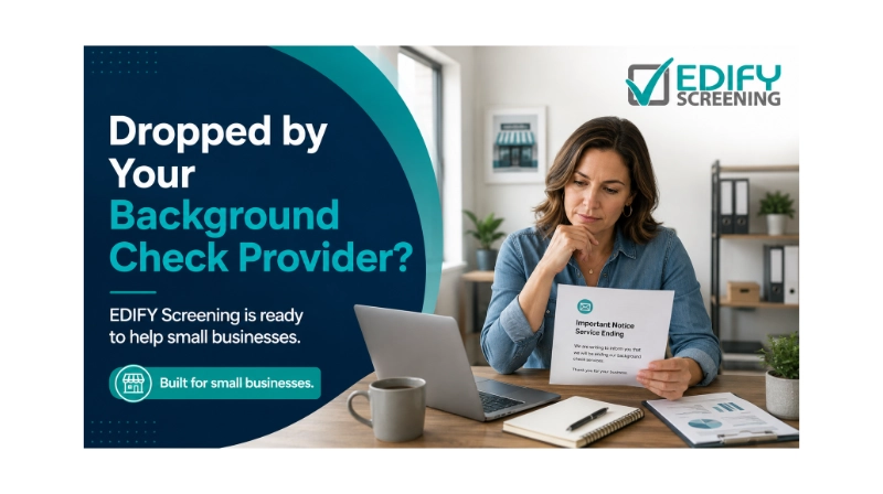 Dropped by Your Background Check Provider? EDIFY Screening Is Ready to Help Small Businesses 4 Dropped by Your Background Check Provider? EDIFY Screening Is Ready to Help Small Businesses